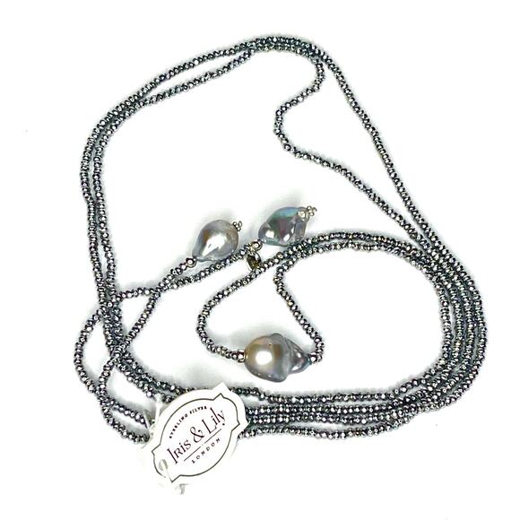 NEW Iris & Lily 925 Silver Faceted Bead ROPE NECKLACE 60" Freshwater Pearls NWT! - Picture 2 of 9